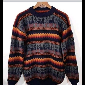 Alpaca sweaterLlama desing, Unisex alpaca sweater cardigan, Peruvian Alpaca wool sweater
