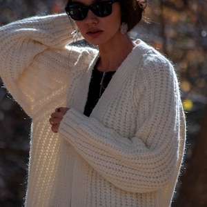 Alpaca Knit Cardigan: Open Front, Loose Fit