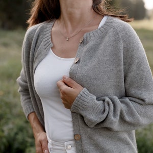 Handmade Alpaca Cardigan: Crew Neck Knit Sweater