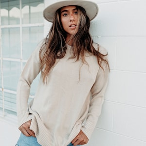 Handmade Cashmere Wool Sweater: Cream Knit Jumper, Nepal