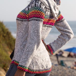 ON SALE Womens Soft Alpaca Wool Blend Knitted Hooded Sweater Jacket, Womens Cardigan, Llama Sweater, Boho Sweater, Ethnic, Size S M
