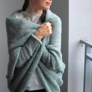 Sage Green Alpaca Silk Cardigan: Cocoon Shawl Shrug
