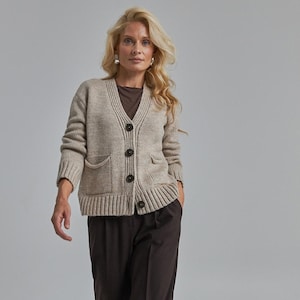 Chunky alpaca merinos wool buttons sweater Knitted womens warm cardigan