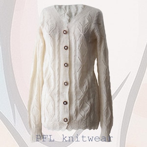 Women's cardigan alpaca  100%, alpaca vest hand knitted with button closure.  cream white, natural color