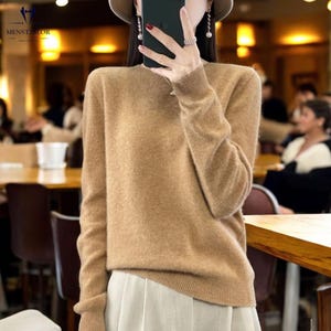 Women Merino Wool Sweater, Soft O-Neck Cashmere Pullover, Autumn Winter Knitwear, Office Lady Warm Knit Top, Minimalist Cozy Clothing