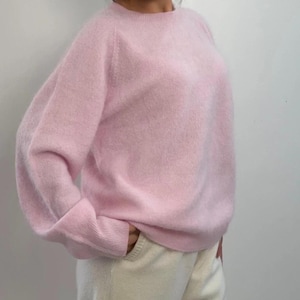 Brushed Cashmere Wool Crewneck sweater pink  white grey