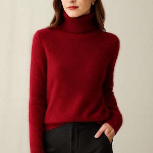 Handmade Mink Cashmere Blend Turtleneck Sweater: Oversized Fluffy Knit Jumper