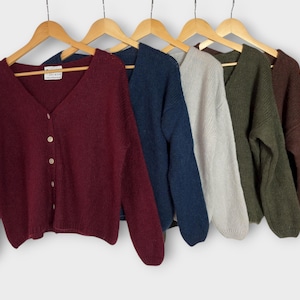 Alpaca Mohair Wool V Neck Cardigan Sweater 8-16 One Size Buttoned Classic Made in Italy Cropped Knitted Winter, Plus Size, Gift for Her